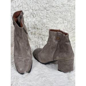 Hispanitas Suede Ankle Zip Boots Womens Size EU 42 Taupe Gray Block Heel Booties